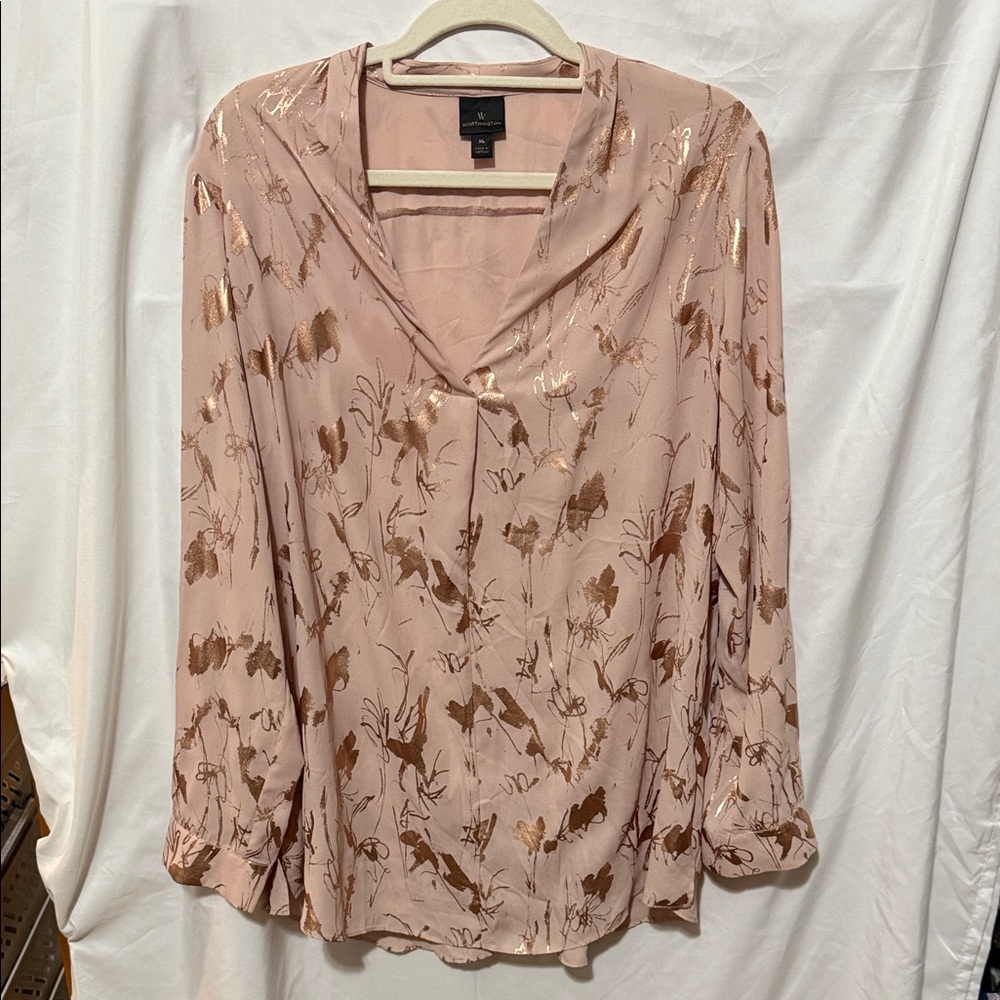 Worthington Blush and Gold Floral Blouse